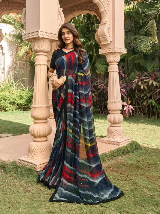 Laxmipati Black Georgette Abstract Printed Saree