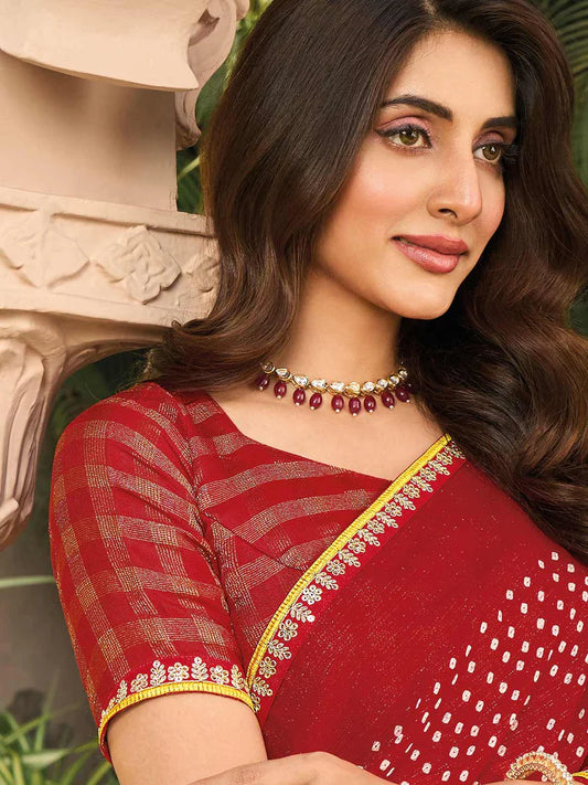 Laxmipati Red Chiffon Floral Printed Saree