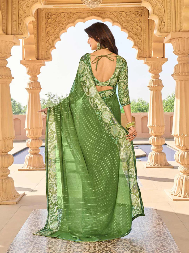 Laxmipati Green Georgette Floral Printed Saree