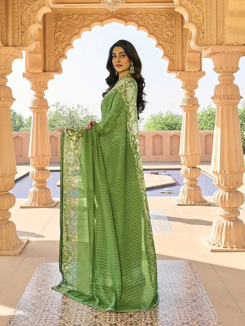 Laxmipati Green Georgette Floral Printed Saree