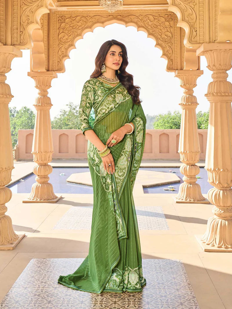Laxmipati Green Georgette Floral Printed Saree