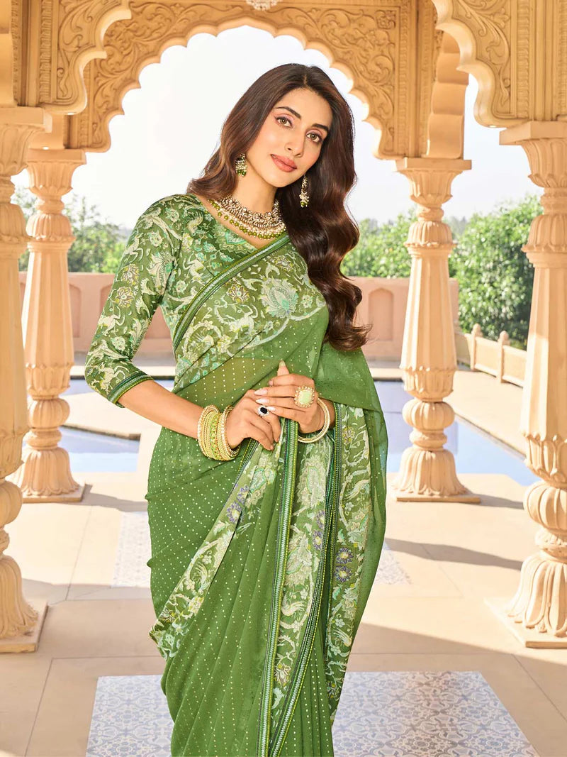 Laxmipati Green Georgette Floral Printed Saree