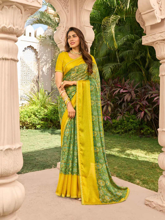 Laxmipati Green Chiffon Floral Printed Saree