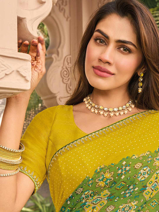 Laxmipati Green Chiffon Floral Printed Saree