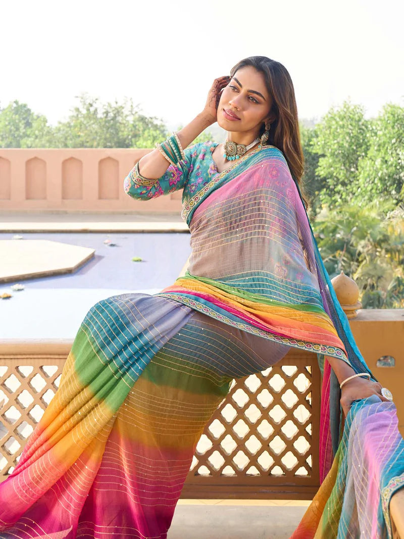 Laxmipati Multicolor Georgette Ombre Saree