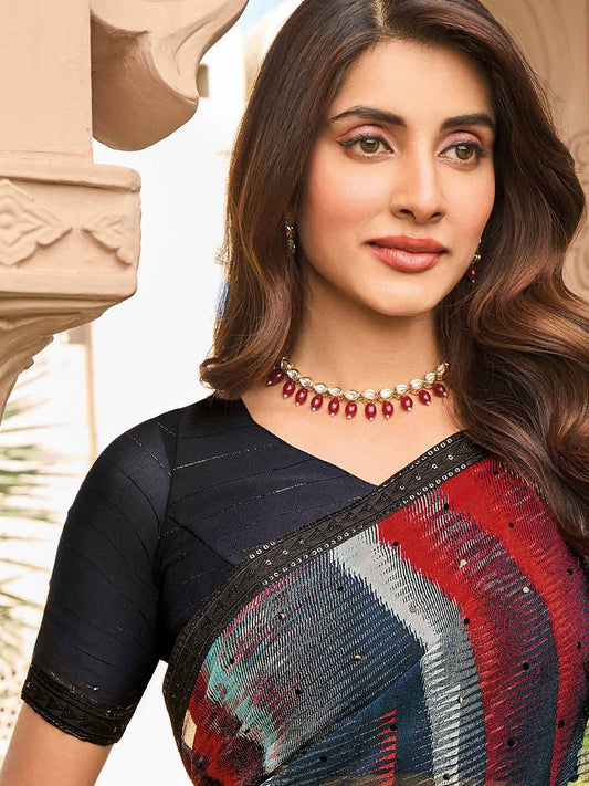 Laxmipati Black Georgette Abstract Printed Saree