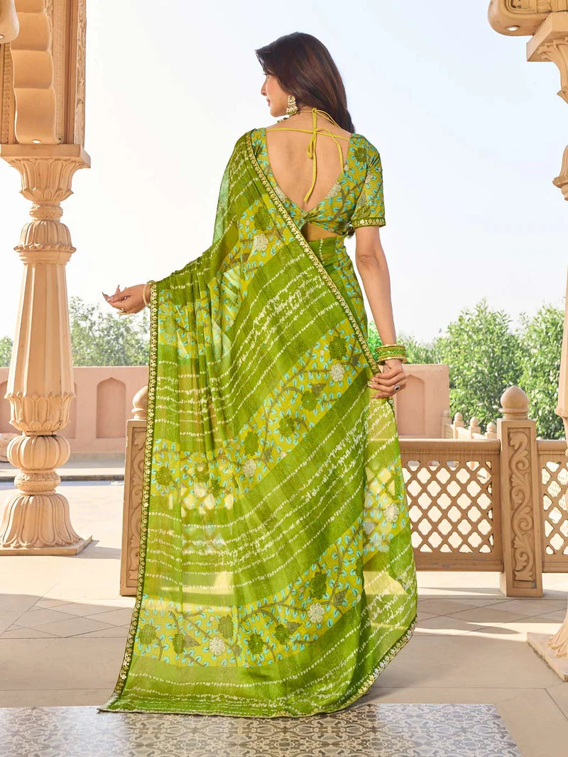 Laxmipati Green Chiffon Floral Printed Saree
