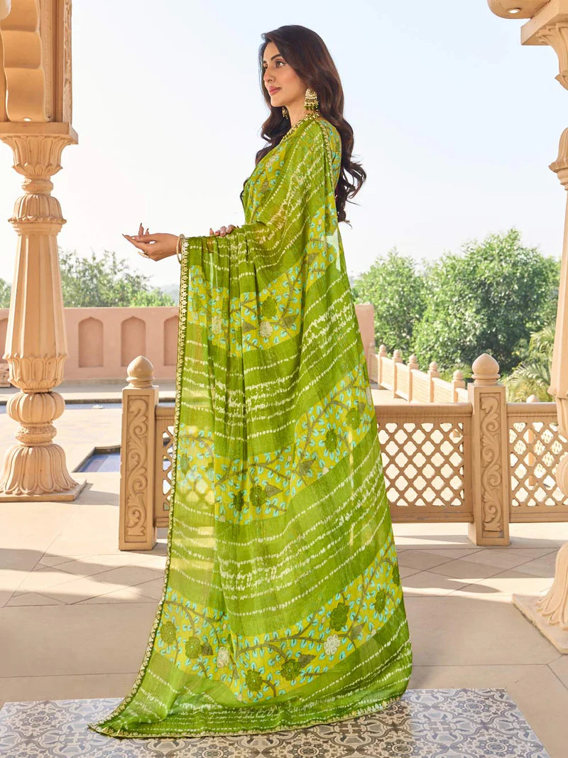 Laxmipati Green Chiffon Floral Printed Saree