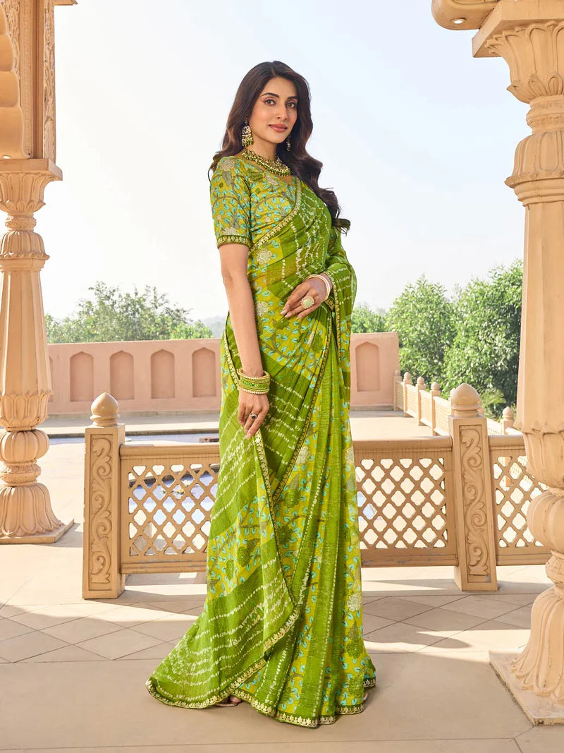 Laxmipati Green Chiffon Floral Printed Saree