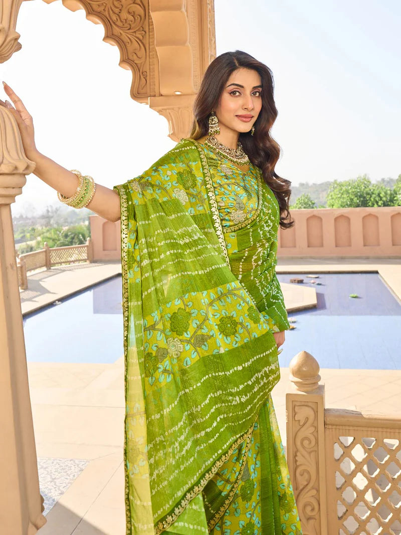 Laxmipati Green Chiffon Floral Printed Saree