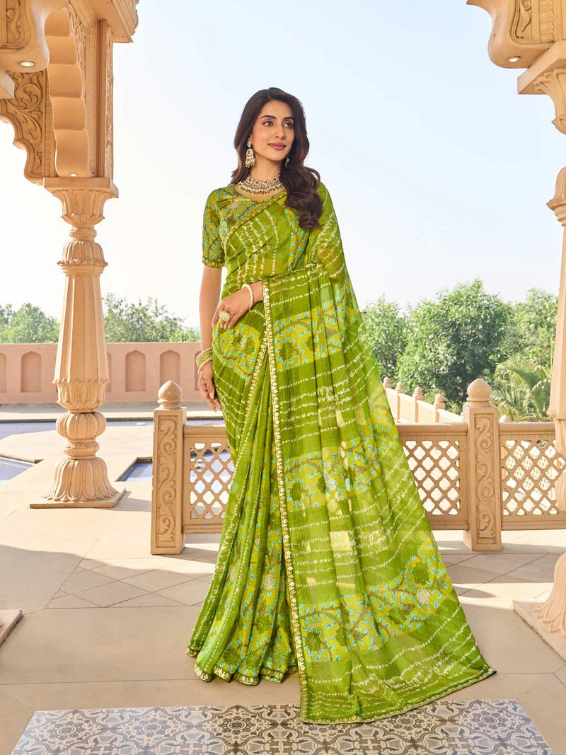 Laxmipati Green Chiffon Floral Printed Saree