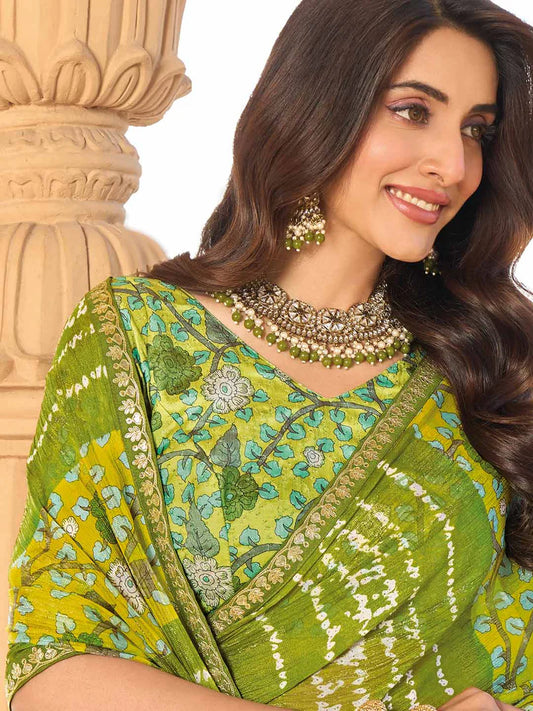 Laxmipati Green Chiffon Floral Printed Saree