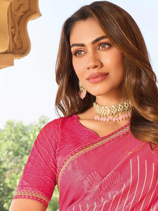 Laxmipati Pink Chiffon Floral Printed Saree