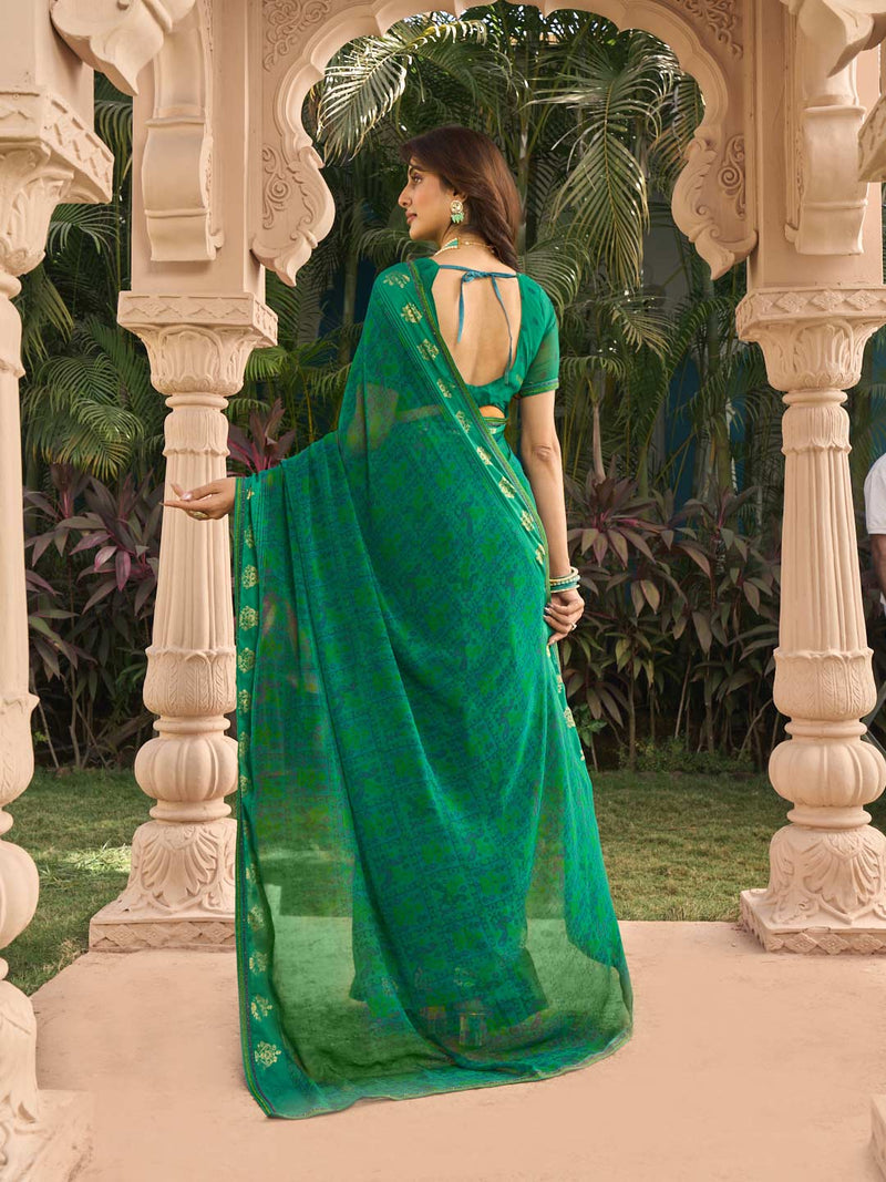 Laxmipati Green Georgette Floral Printed Saree