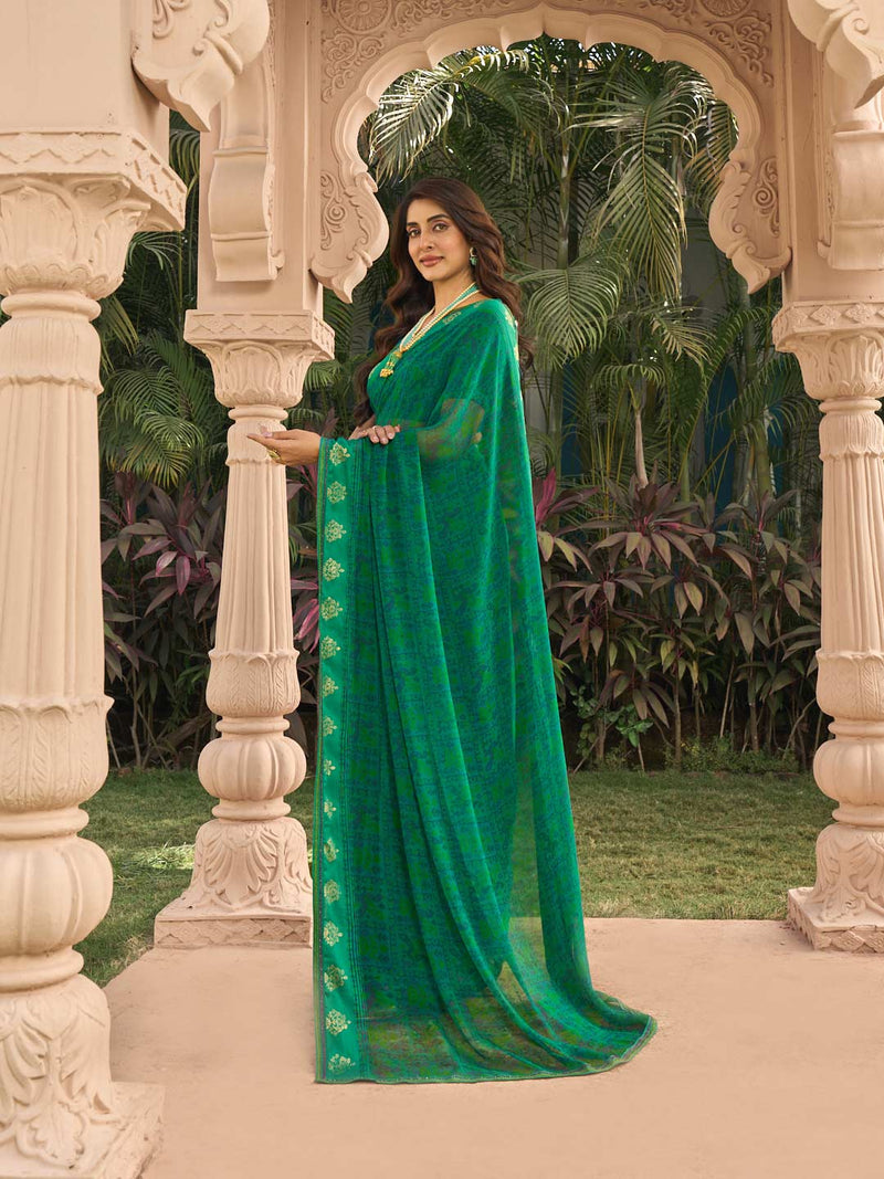 Laxmipati Green Georgette Floral Printed Saree