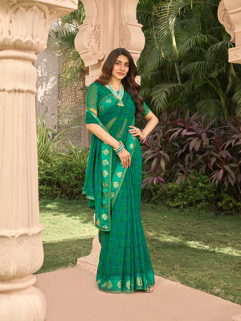 Laxmipati Green Georgette Floral Printed Saree