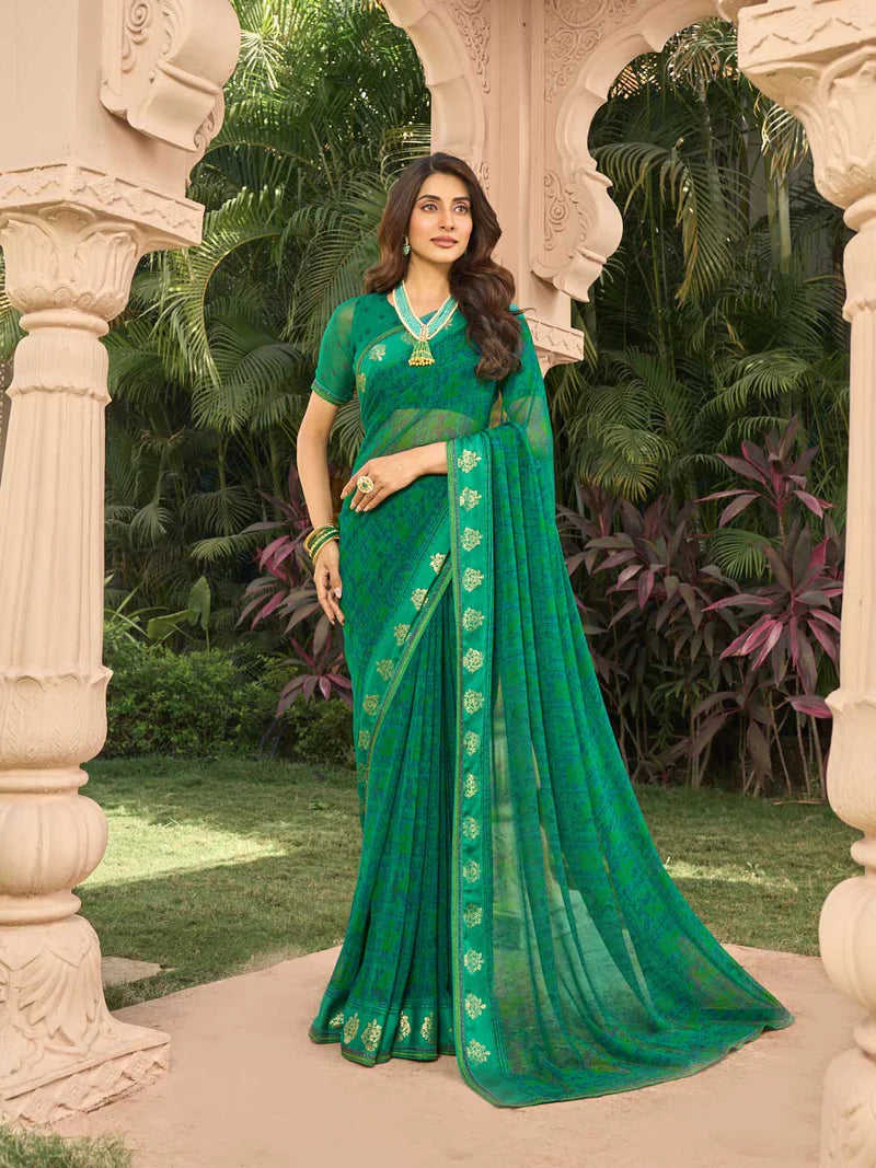 Laxmipati Green Georgette Floral Printed Saree
