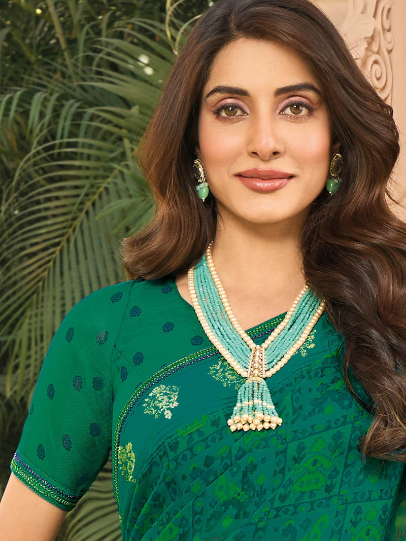 Laxmipati Green Georgette Floral Printed Saree