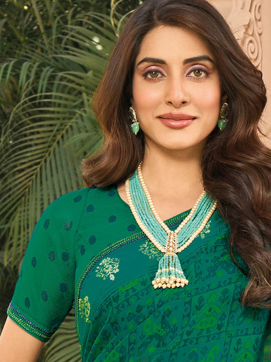 Laxmipati Green Georgette Floral Printed Saree