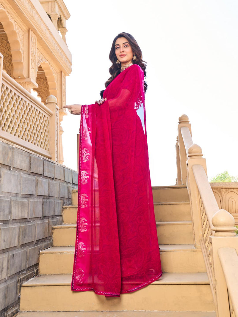 Laxmipati Pink Georgette Floral Printed Saree