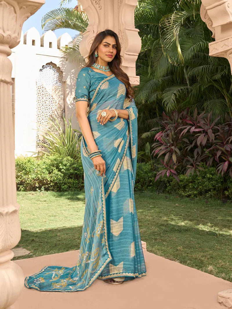 Laxmipati Blue Chiffon Floral Printed Saree